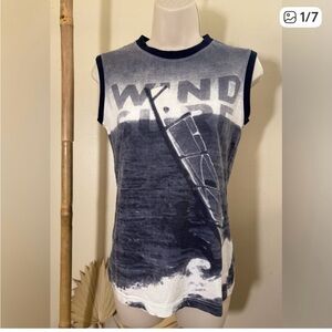 Navy and White Sleeveless Graphic Tee